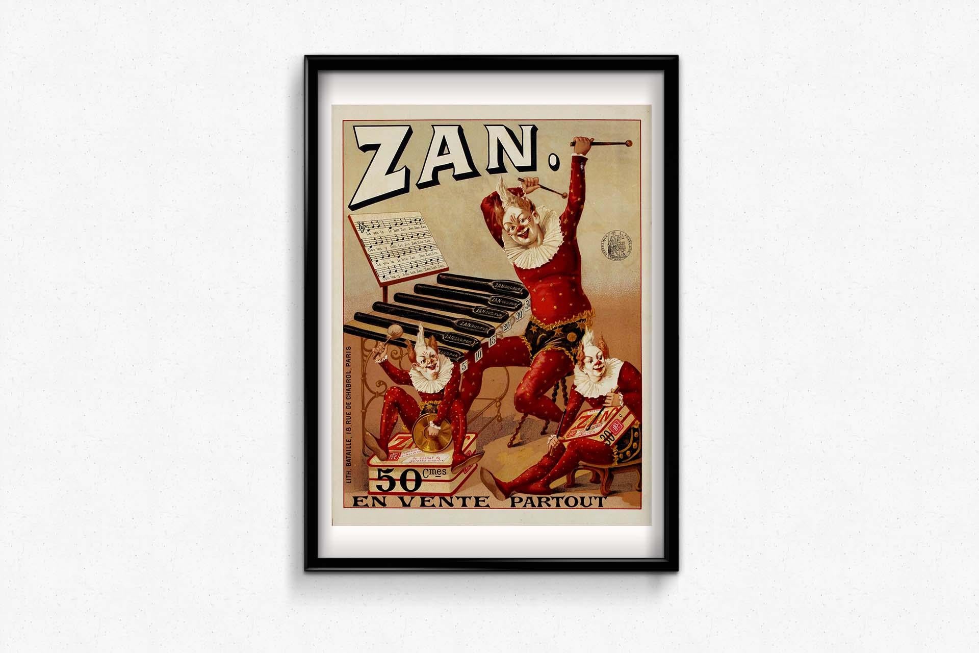 Cartel publicitario original circa 1895 - Publicidad Pastilles Zan Belle Époque en venta 2