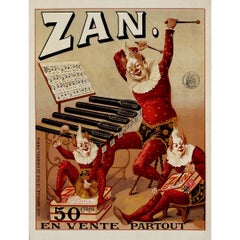 Antique Circa 1895 original advertising poster - Pastilles Zan Belle Époque advertising