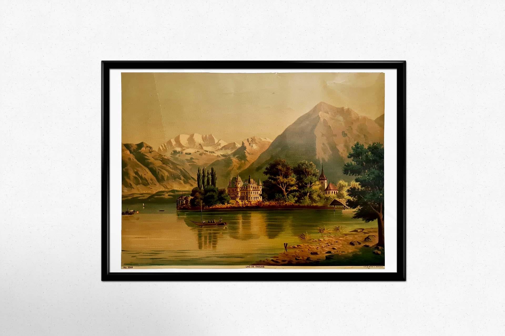 Chromolithographie du lac de Thun Laque de Thoune datant d'environ 1900 Tourisme suisse  en vente 2