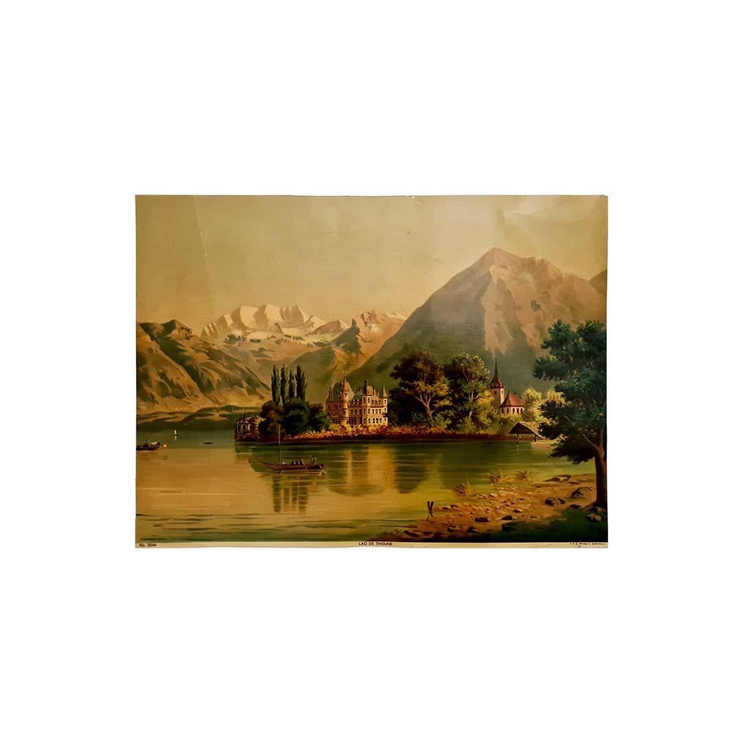 Circa 1900 Chromolithography The Lake of Thun Lac de Thoune Swiss Tourism  - Print by Unknown