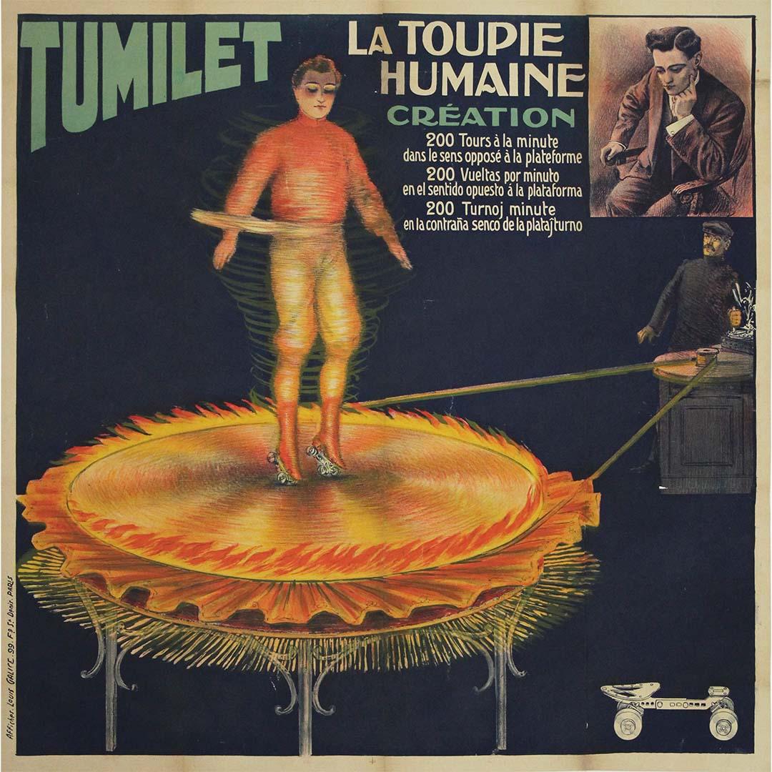 Unknown Print - Circa 1900 French circus poster promoting the Tumilet - The Human Spinning Top