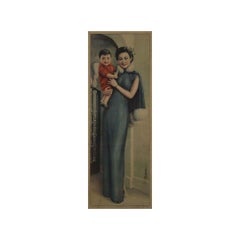Circa 1900 Original poster Chinese Mother and Child Decorative