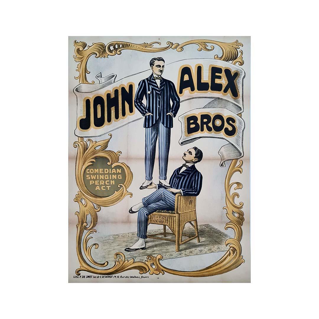 Circa 1900 Original Poster - John Alex Bros Comedian Swinging Perch Act