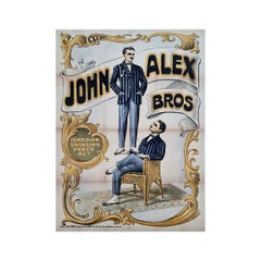 Antique Circa 1900 Original Poster - John Alex Bros Comedian Swinging Perch Act