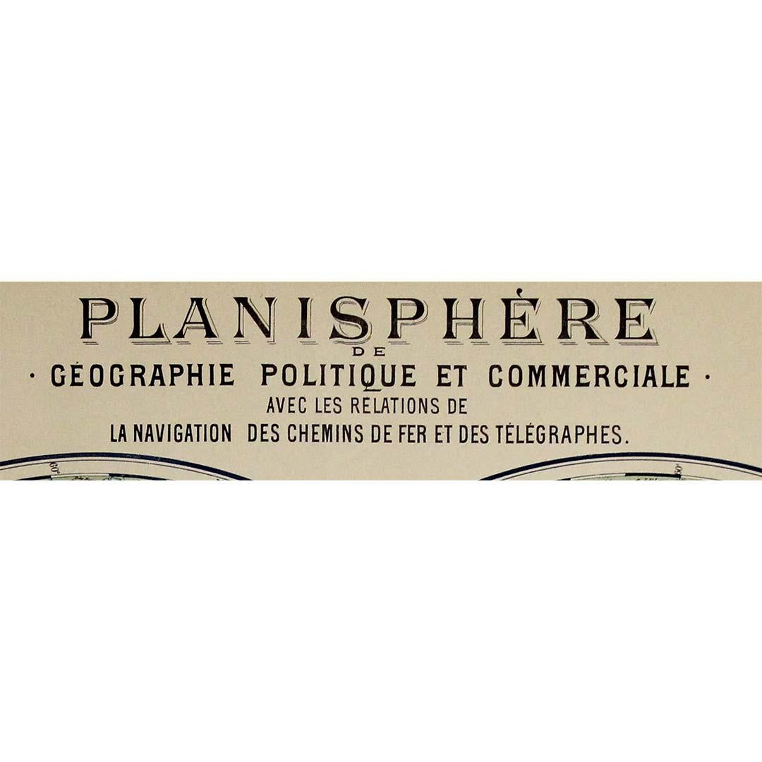 CIRCA 1900 Originalplakat Planisphère de géographie politique et commercial im Angebot 1