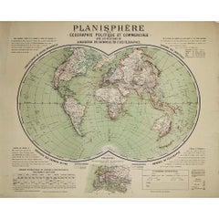 Antique Circa 1900 original poster Planisphère de géographie politique et commercial