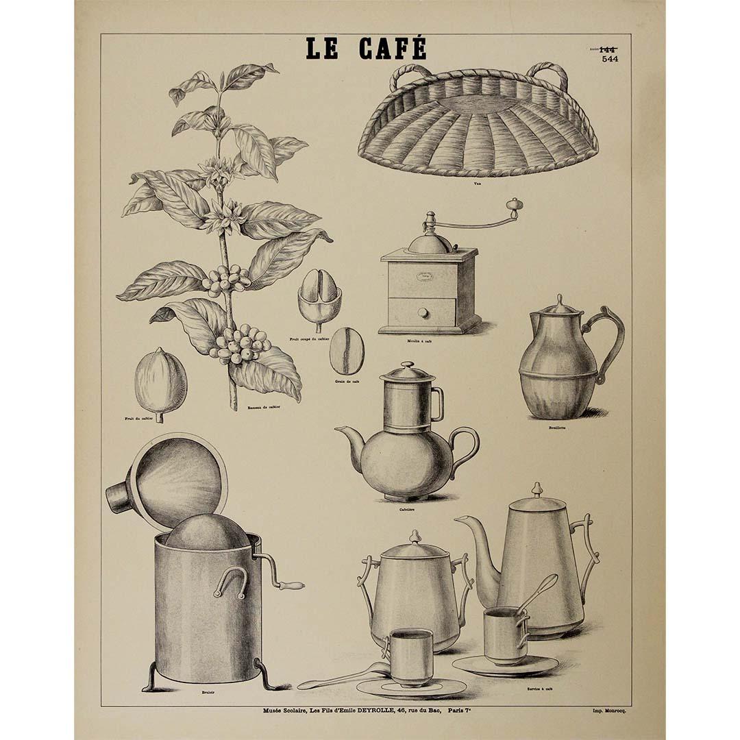 Circa 1900 Original vintage educational poster titled "Le Café" - Print by Unknown