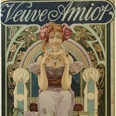 Circa 1900 Cartel original de época para promocionar el champán Veuve Amiot en Shanghai
