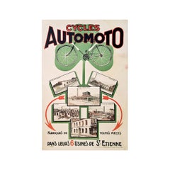 Circa 1900 rare original Poster for the brand Automoto Motorcycles and bicycles