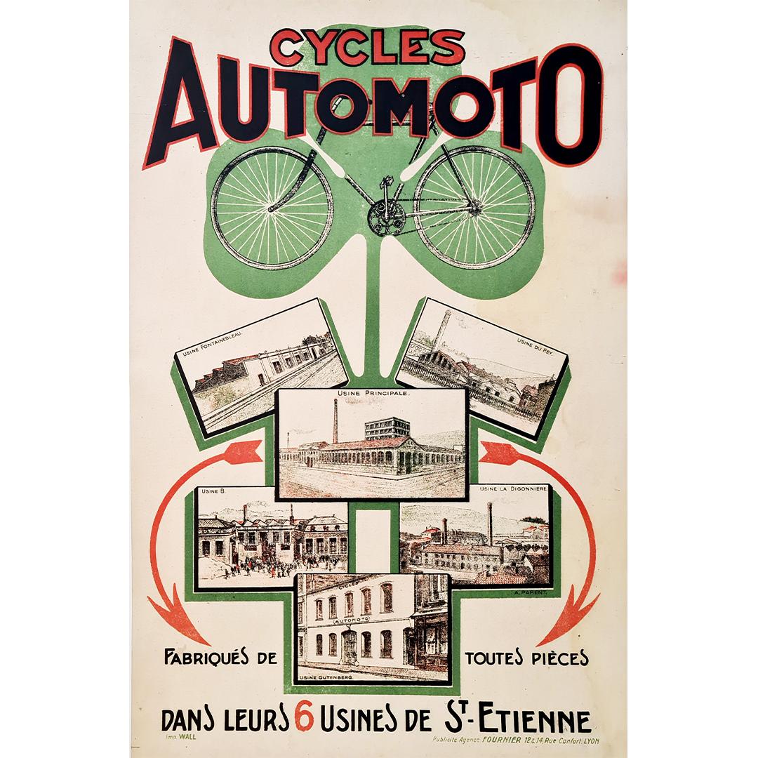 Circa 1900 rare original Poster for the brand Automoto Motorcycles and bicycles - Print by Unknown