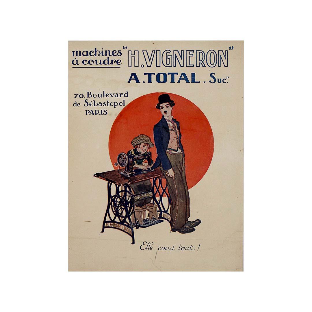Circa 1910 original advertising poster promotes the H. Vigneron sewing machines For Sale 2