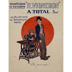 Manifesto pubblicitario originale del 1910 circa che promuove le macchine da cucire H. H. Vigneron