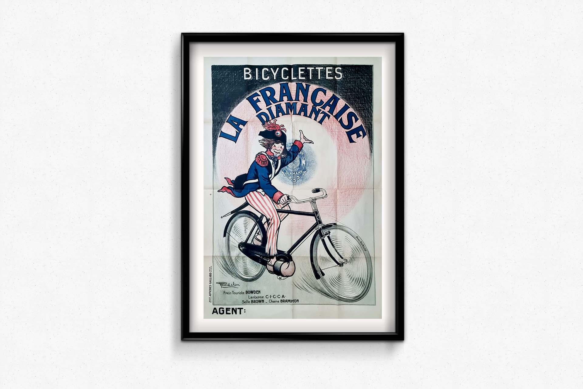 Circa 1910 Affiche originale de Raoul Vion - Bicyclettes La Française Diamant en vente 2