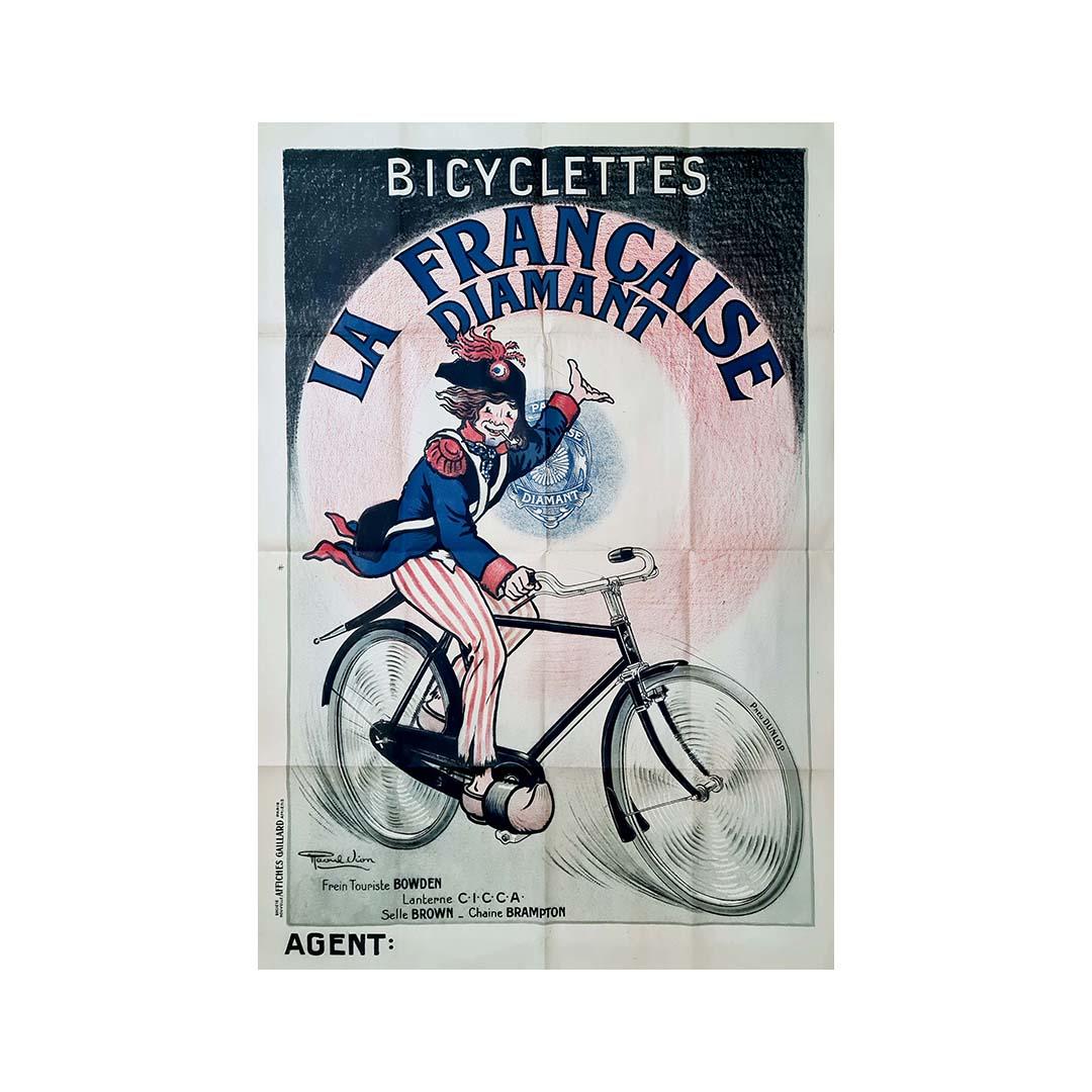 Circa 1910 Affiche originale de Raoul Vion - Bicyclettes La Française Diamant - Print de Unknown