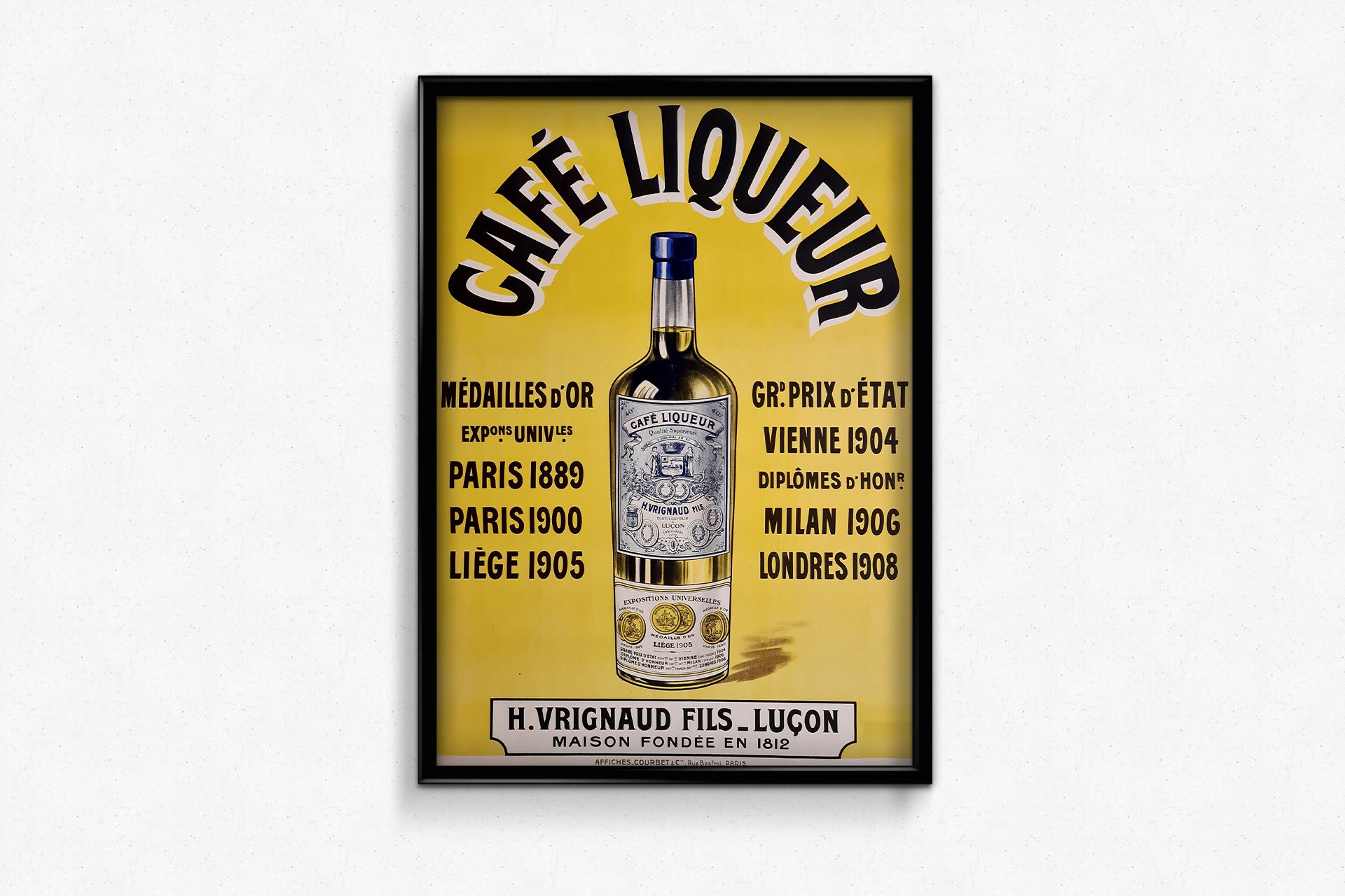 Circa 1910 Original poster to promote the coffee liqueur of Vrignaud For Sale 1