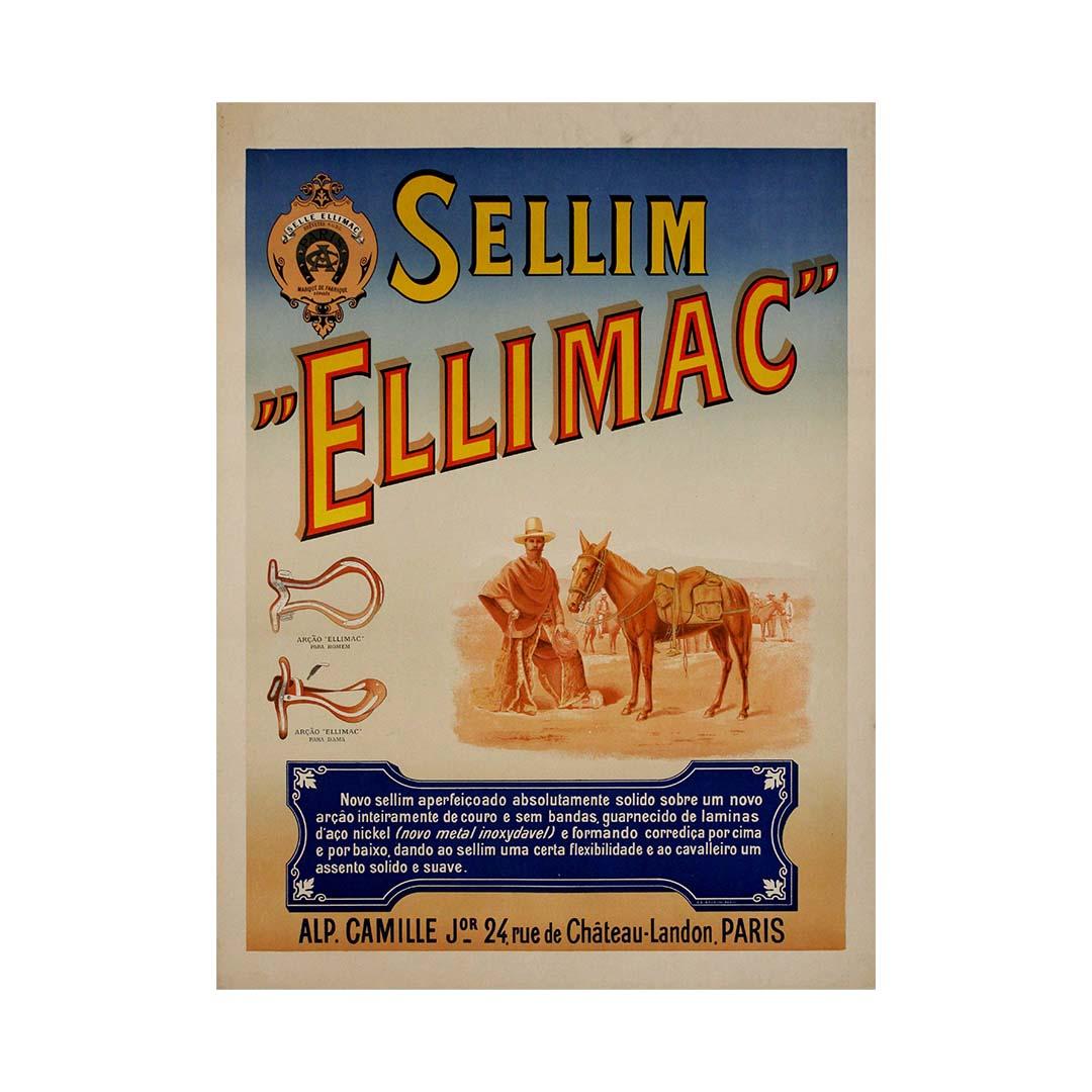 Cartel publicitario original de 1920 para la silla de montar Sellim 