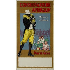 Antique Circa 1920 original poster Conservatoire africain mardi gras Oeuvres des crèches