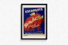 Circa 1920 original vintage poster Escargots Ménetrel Exquis! Exquis! Gastronomy
