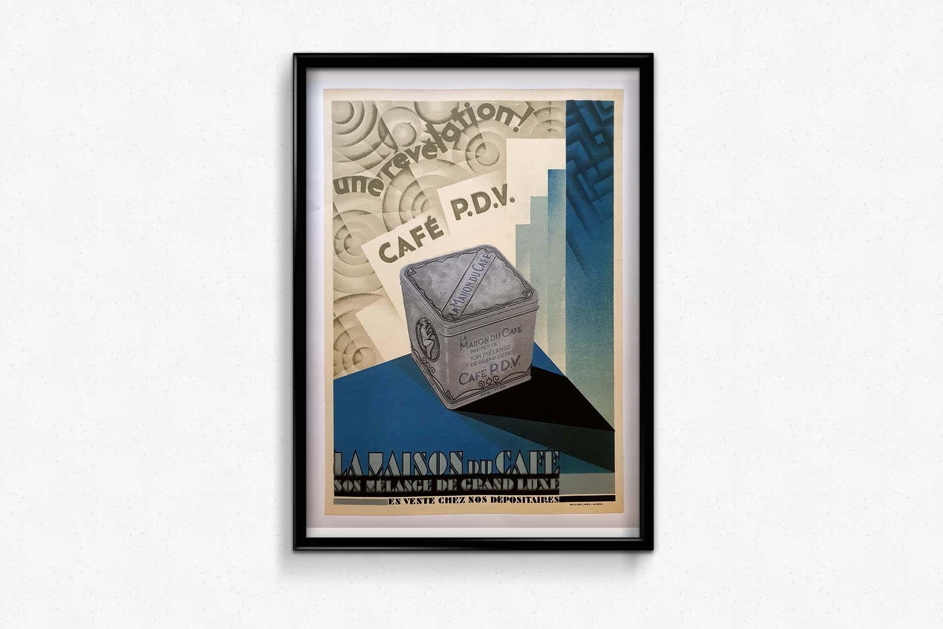 Circa 1930 original advertising poster for Café P.D.V 