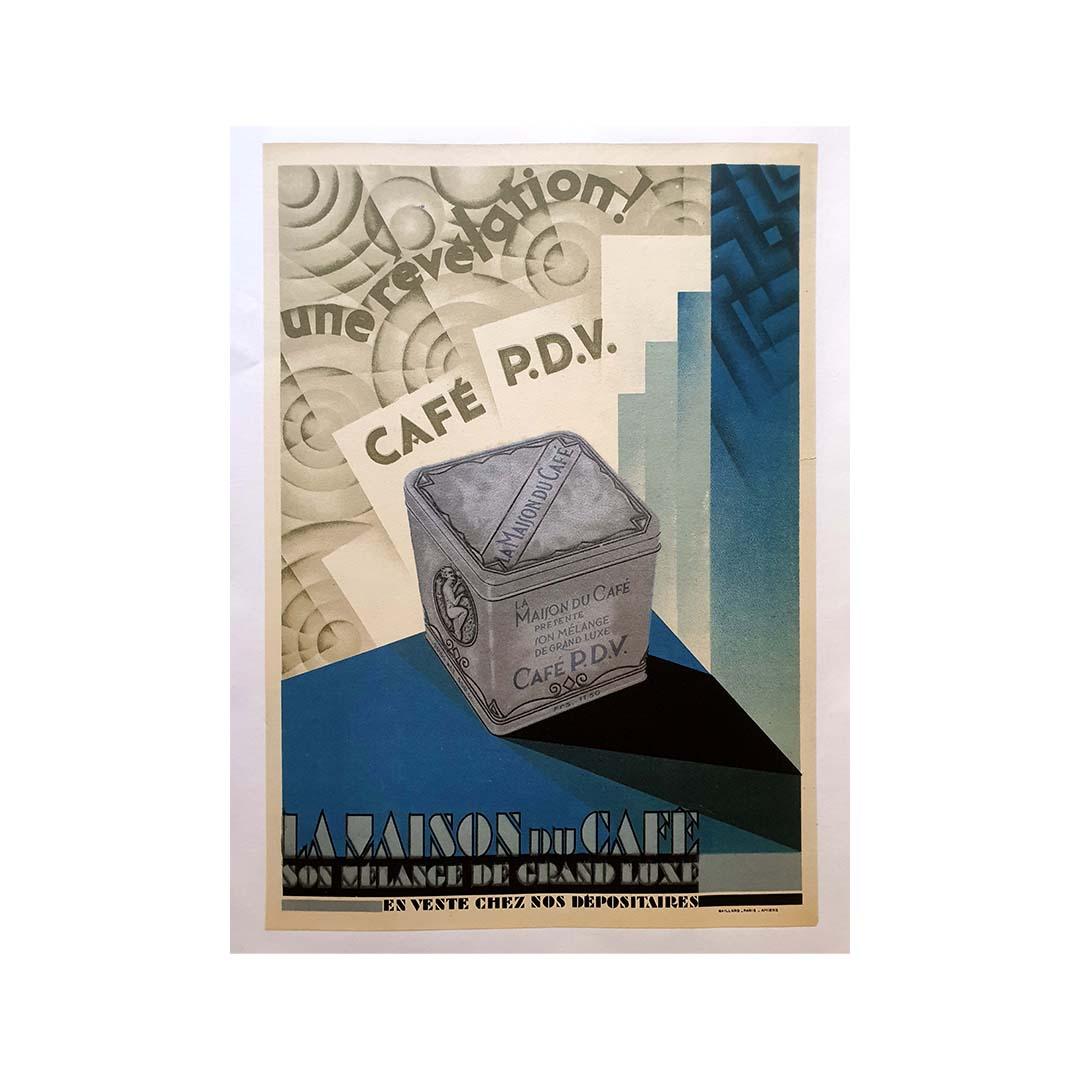 Circa 1930 original advertising poster for Café P.D.V 