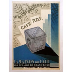Circa 1930 original advertising poster for Café P.D.V "La Maison du Café"