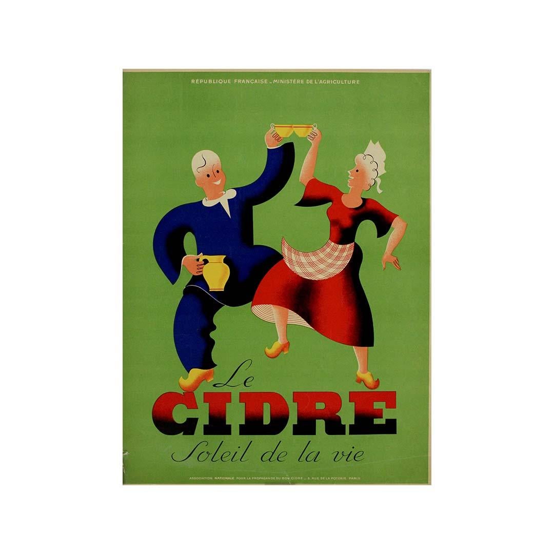 Circa 1930 original art deco advertising poster for French cider im Angebot 2