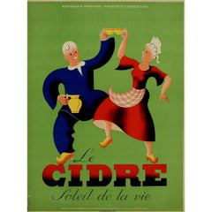 Circa 1930 original art deco advertising poster for French cider