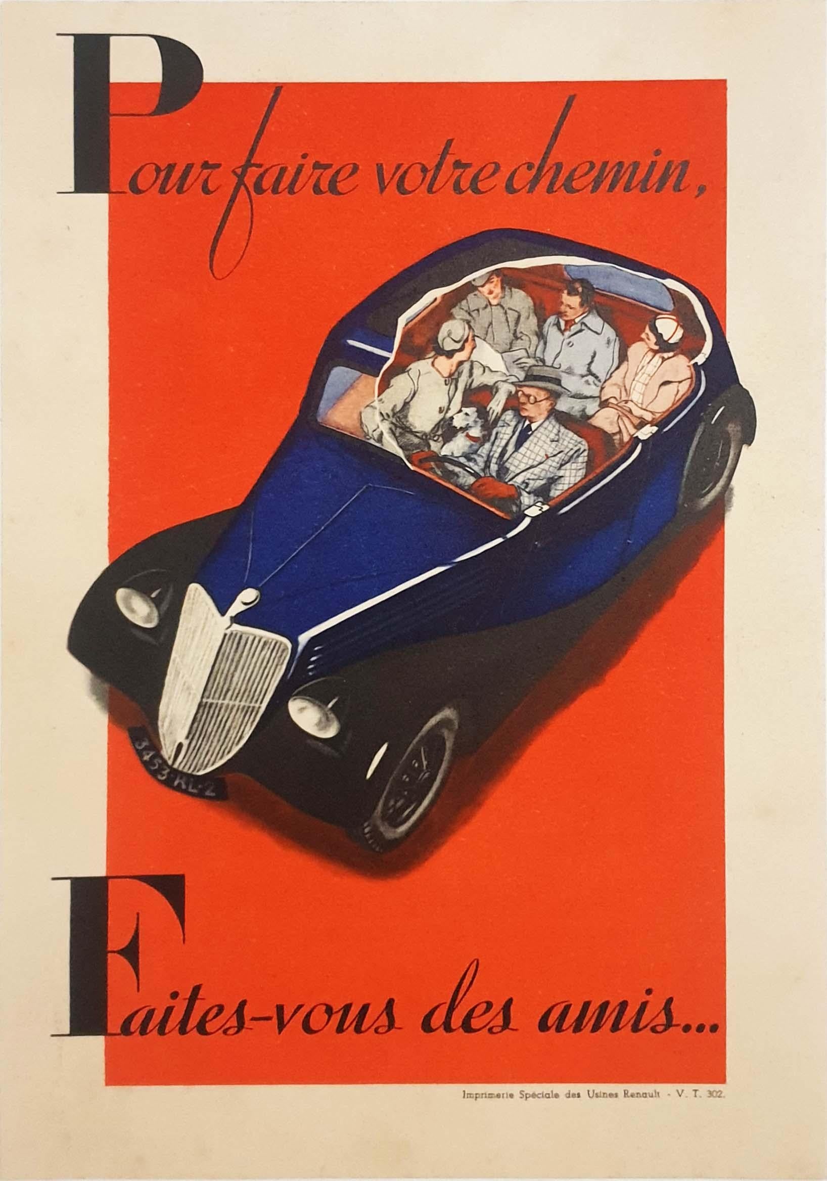 Circa 1930 Original art deco advertising poster - Renault - Art Deco Print by Unknown