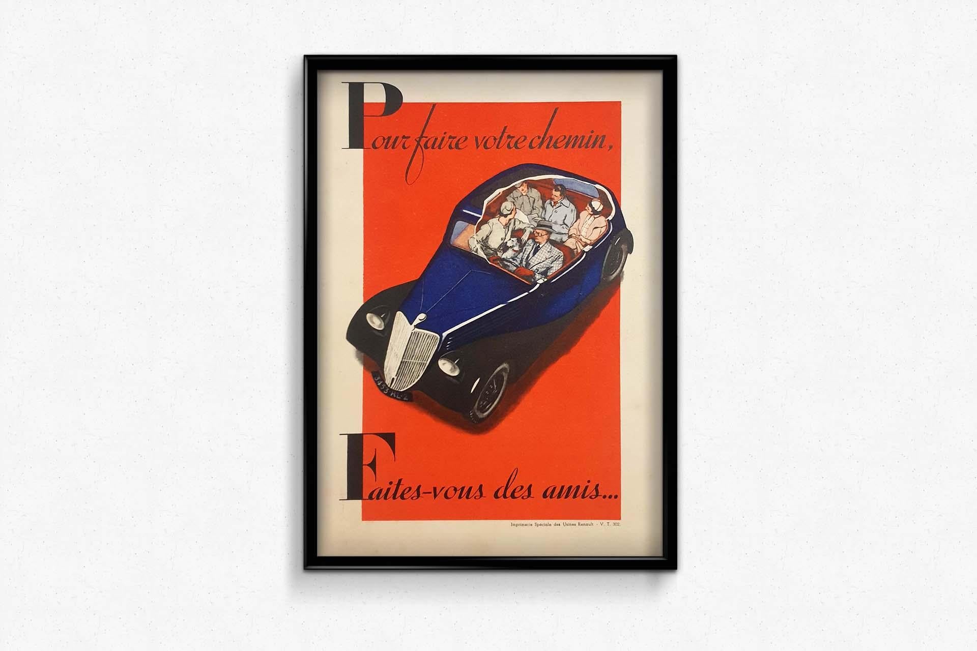 Circa 1930 Original art deco advertising poster - Renault For Sale 1