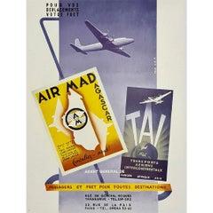 Circa 1930 Original poster for the airline TAI and its trips to Madagascar