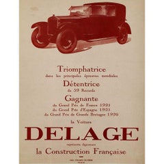 Vintage Circa 1930 original poster for The Delage car French automotive advertising
