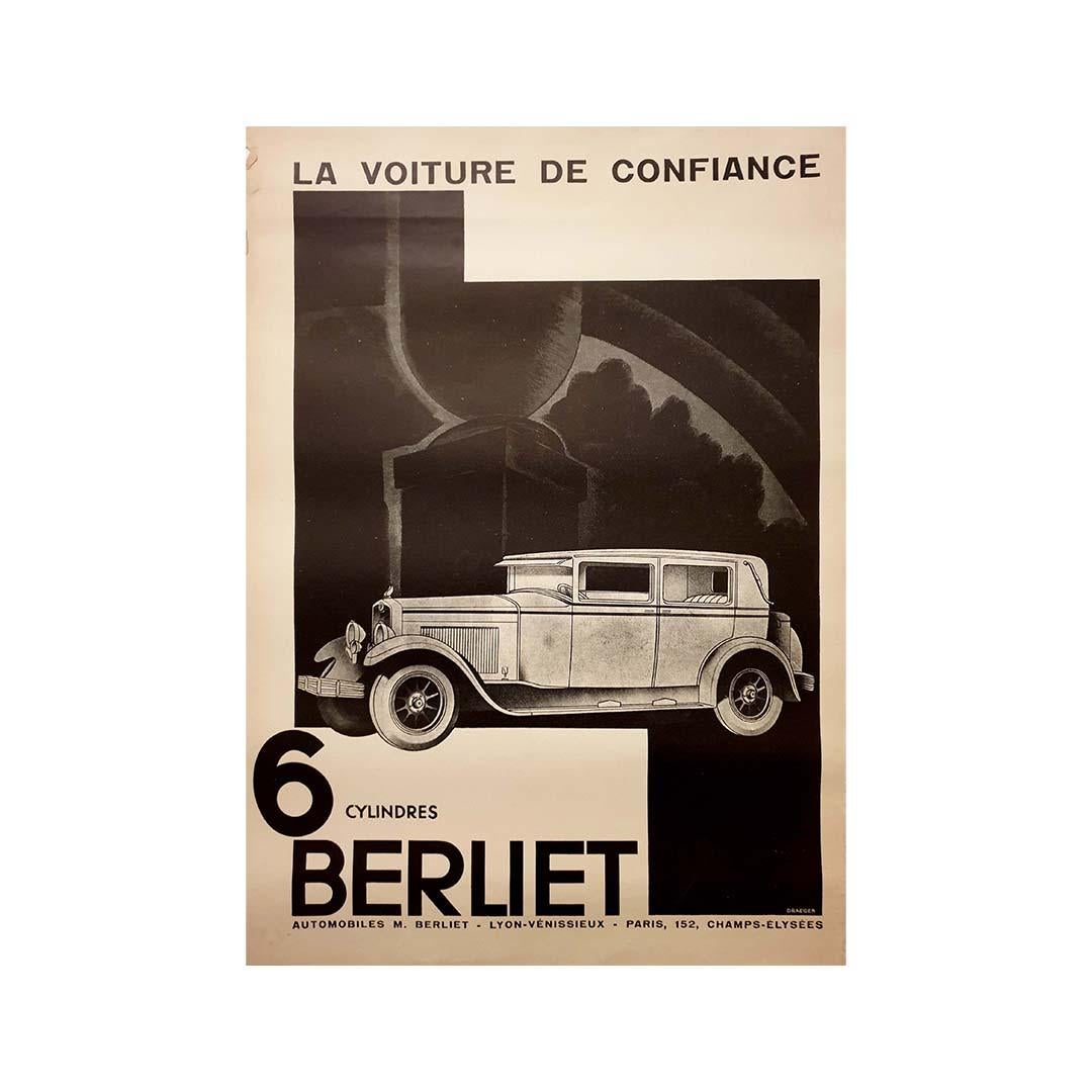 Originalplakat aus der Zeit um 1930 zur Förderung des 6-Zylinder-Modells des Berliet-Autos (Art déco), Print, von Unknown