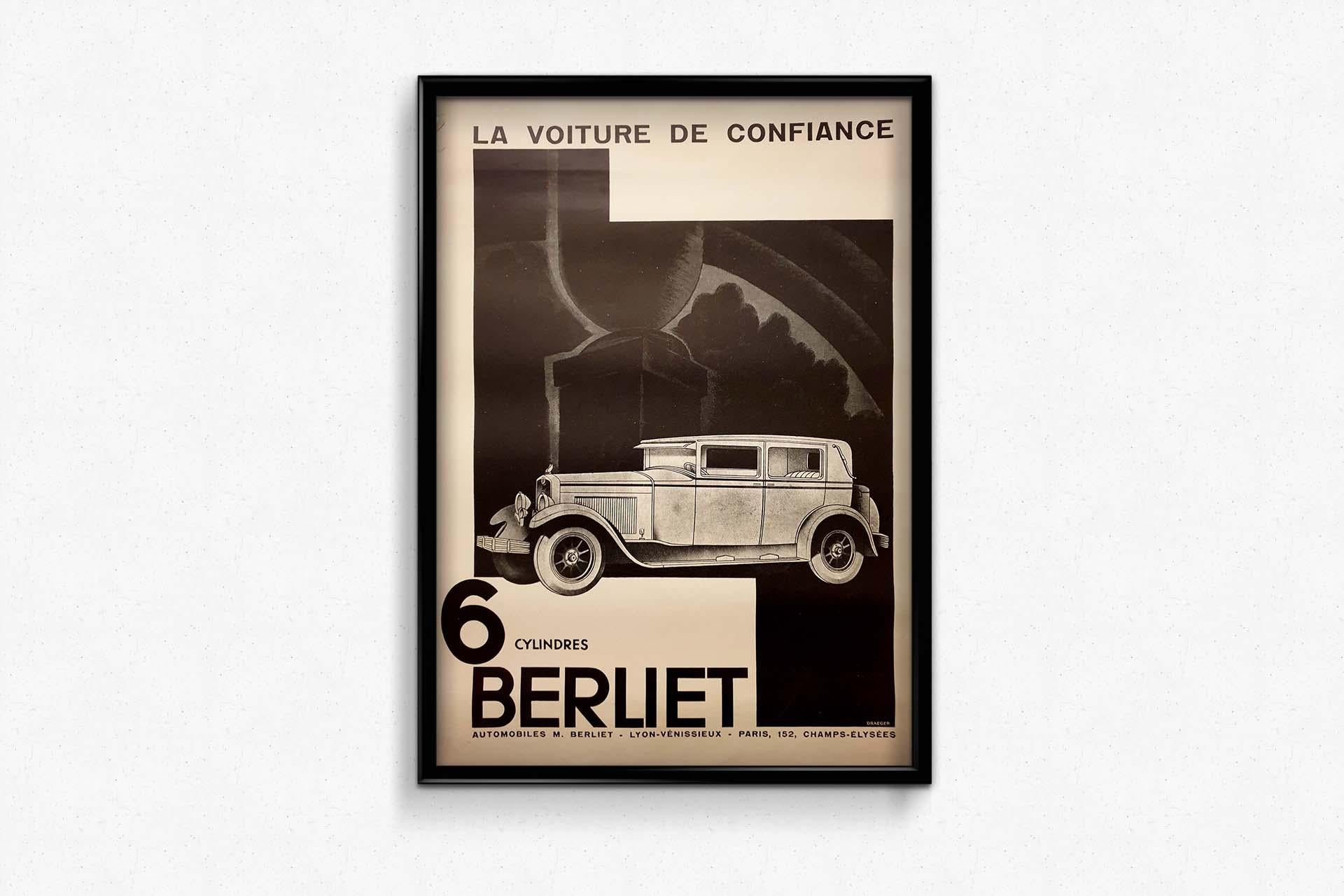 Originalplakat aus der Zeit um 1930 zur Förderung des 6-Zylinder-Modells des Berliet-Autos im Angebot 1