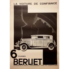 Originalplakat aus der Zeit um 1930 zur Förderung des 6-Zylinder-Modells des Berliet-Autos