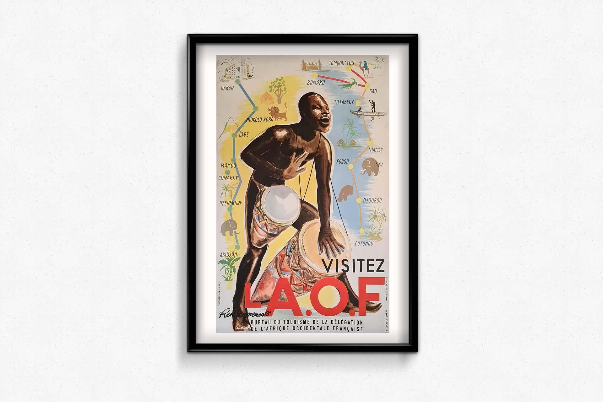 Circa 1930 original travel poster for The AOF (Afrique-Occidentale Française) For Sale 1