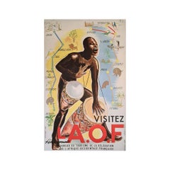 Affiche originale de voyage pour The AOF (Afrique-Occidentale Française) datant de 1930.