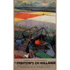 Affiche de voyage originale datant d'environ 1930 Springtime in Holland - Dutch Railways
