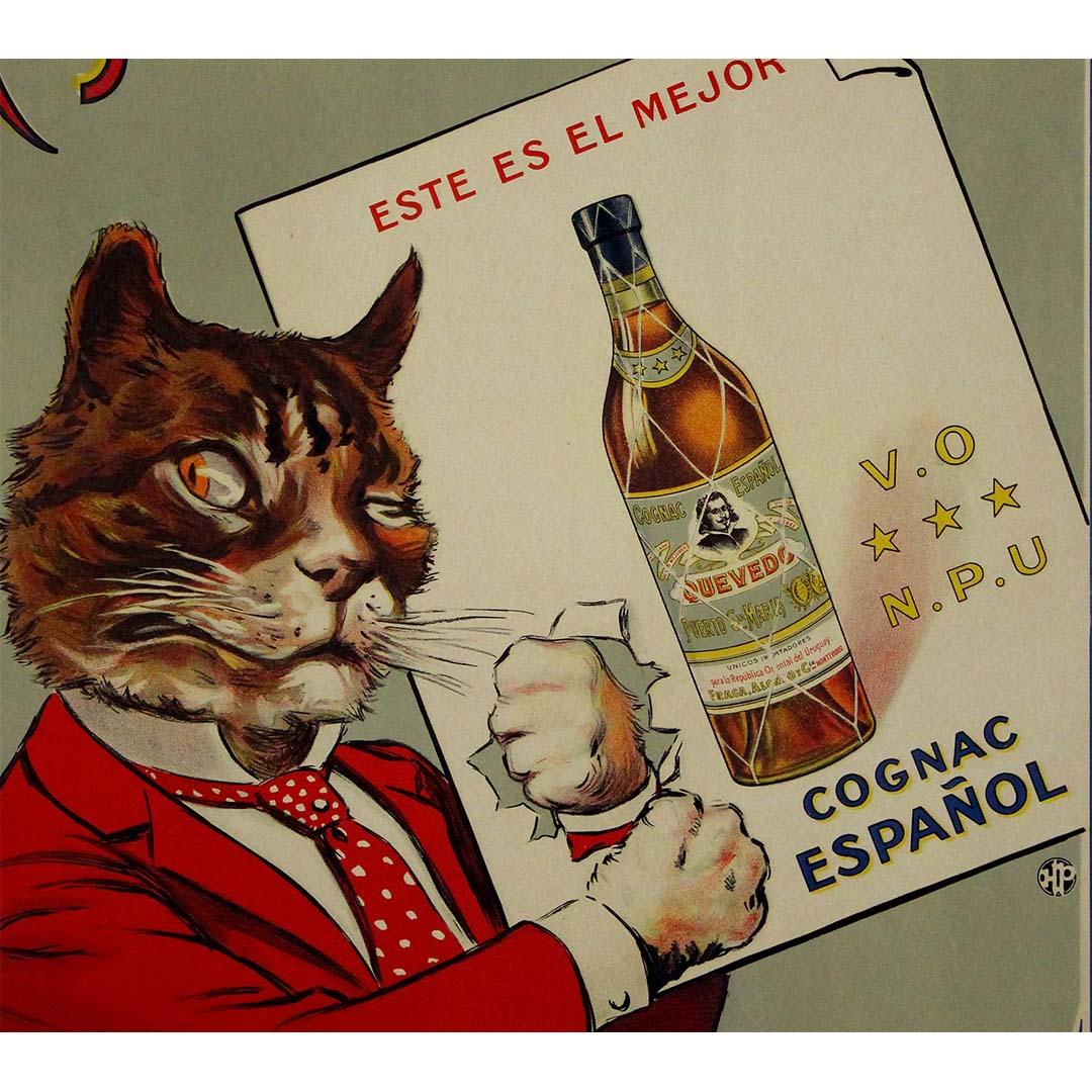 Circa 1930 original vintage advertising poster for Cognac Quevedo For Sale 1