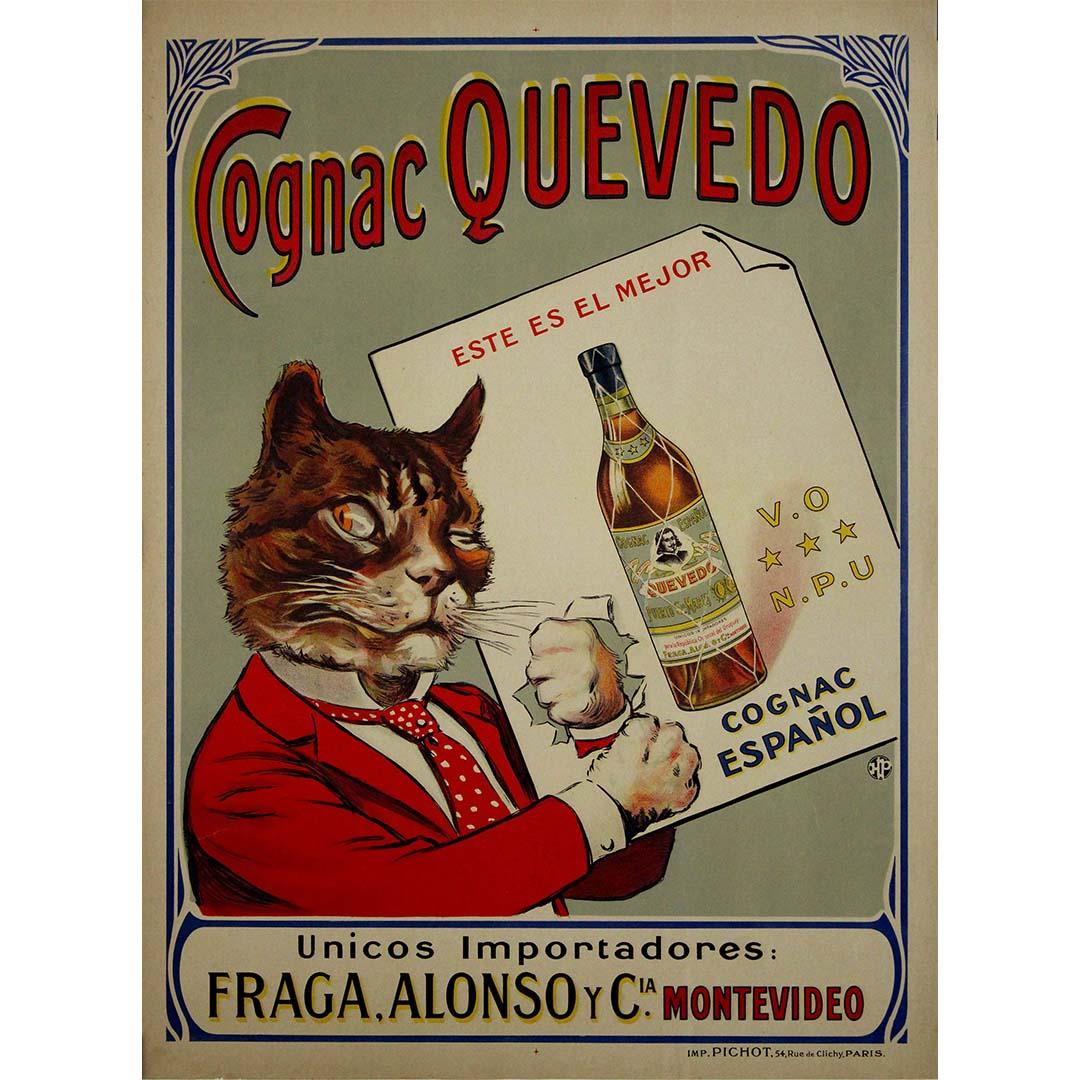 Circa 1930 original vintage advertising poster for Cognac Quevedo - Print by Unknown
