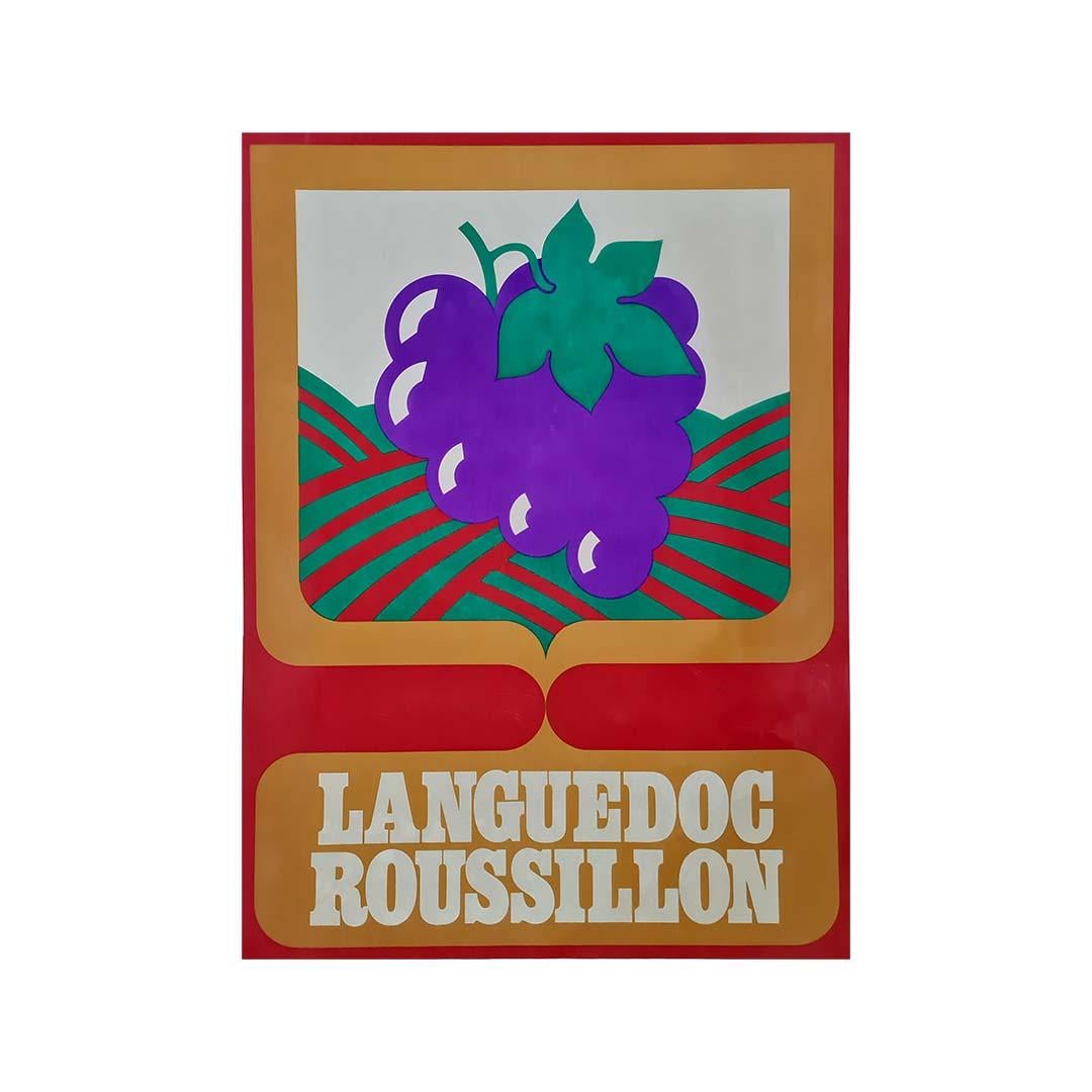 Affiche vintage datant d'environ 1930 célébrant la région du Languedoc-Roussillon en vente 2