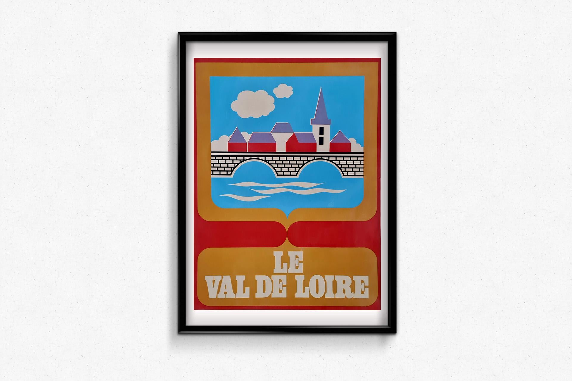 This stunning vintage poster showcases the Val de Loire, one of France’s most picturesque and historically significant regions. Created in the bold, graphic style of early 20th-century travel advertising, this poster encapsulates the charm and