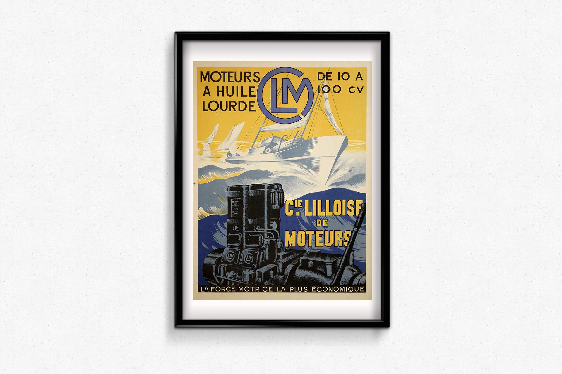 Circa 1935 advertising poster for C.L.M. (Compagnie Lilloise de Moteurs) im Angebot 2