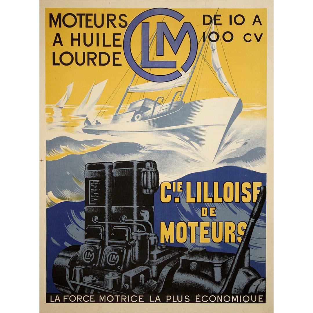 Circa 1935 advertising poster for C.L.M. (Compagnie Lilloise de Moteurs)