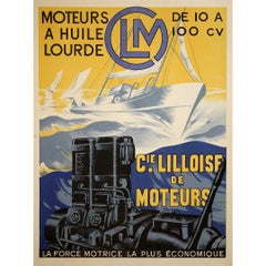 Vintage Circa 1935 advertising poster for C.L.M. (Compagnie Lilloise de Moteurs)