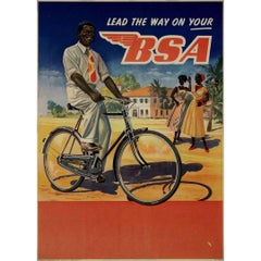 Vintage Circa 1940 original advertising poster for BSA bicycles