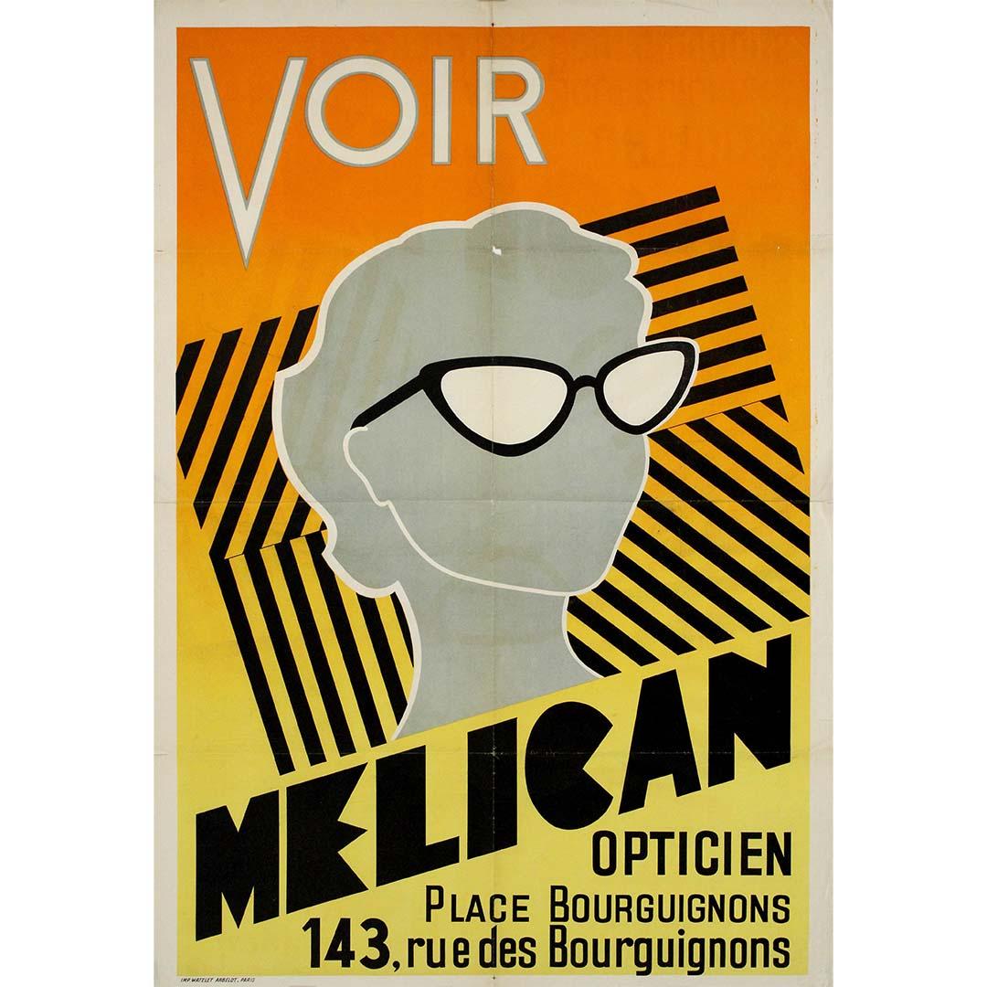 Circa 1940 original advertising poster "Voir Melican - Opticien" - Print by Unknown