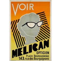 Vintage Circa 1940 original advertising poster "Voir Melican - Opticien"