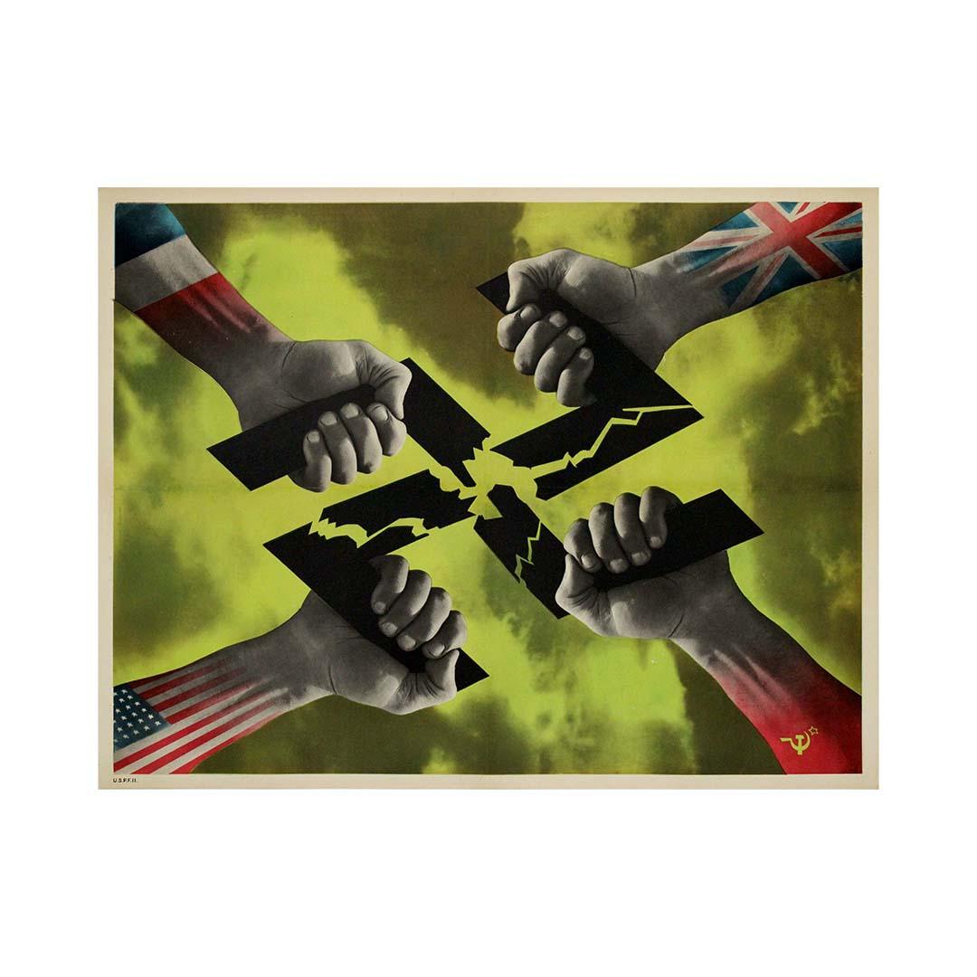 Poster originale del 1944 circa che mostra la svastica spezzata dagli Alleati in vendita 2