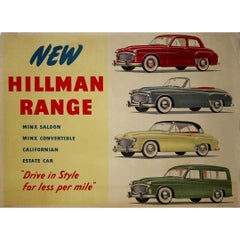Vintage Circa 1950 Original advertising poster for the New Hillman Range - Rootes Group