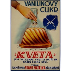 Vintage Circa 1950 original advertising poster for “Vanilinový Cukr KVĚTA”